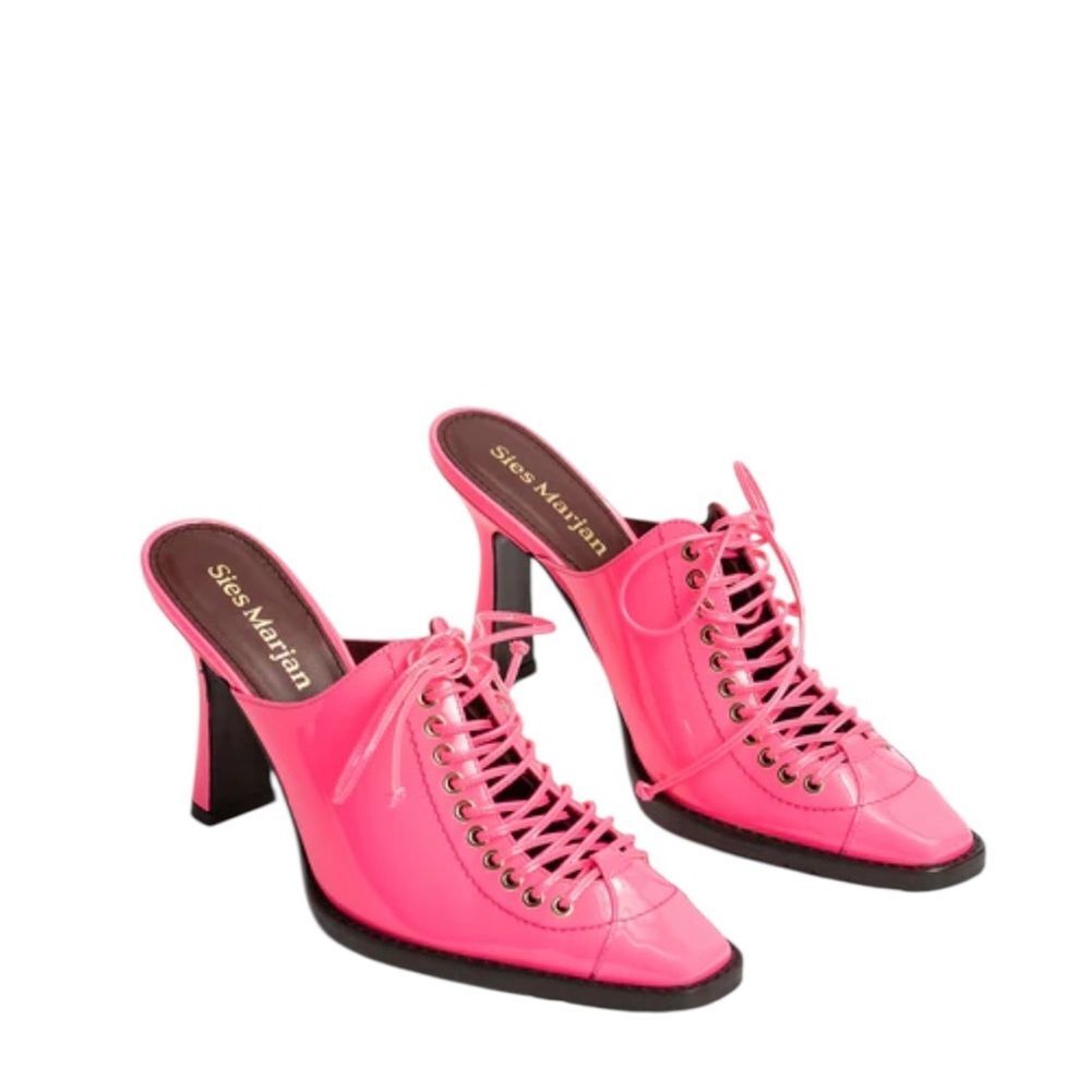 Sies Marjan Hot Pink Patent Leather Lace Up Mules 38 / 7.5